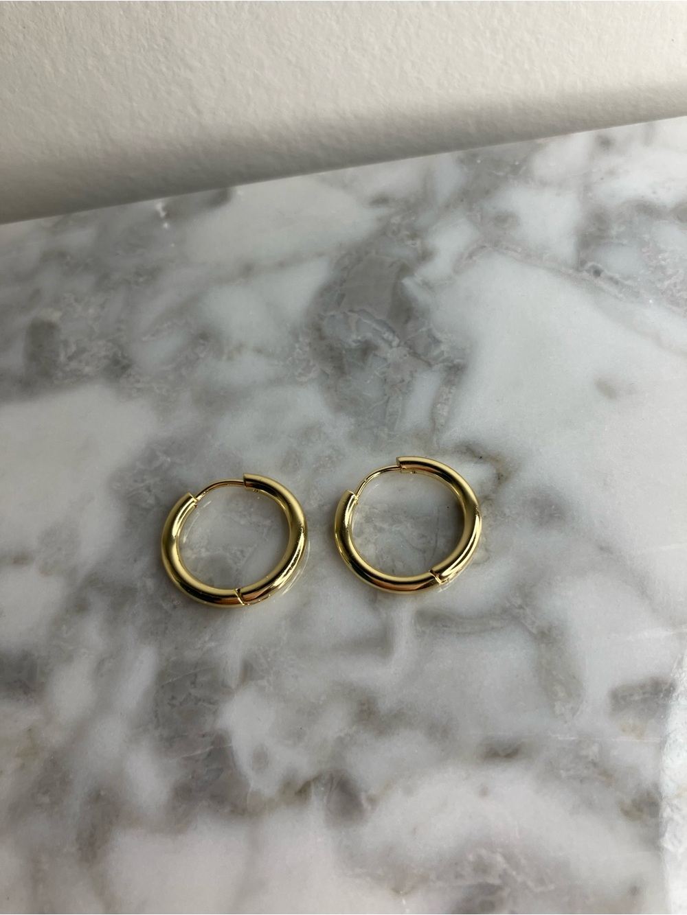 14k Gold Plated Hoop Huggie Earrings 12mm - Picture 8 of 8